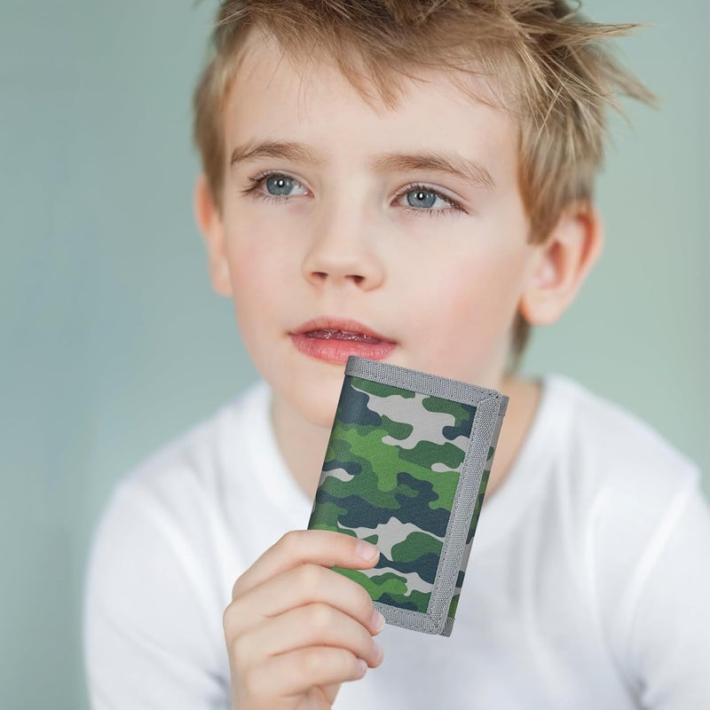 Jonyee Kids Wallet for Boys Ages 5-18, Novelty Trifold Wallet with Key Chain and Zipper Coin Pocket for Teens Children Girls Youth, Camo Wallet with Front Pocket for Outdoors Sports Gifts-Camo Green - Image 4